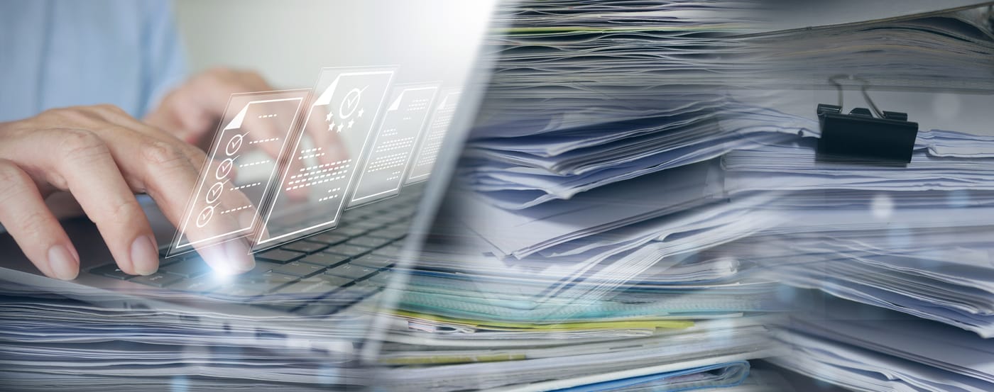 Professional team processing documents with human oversight