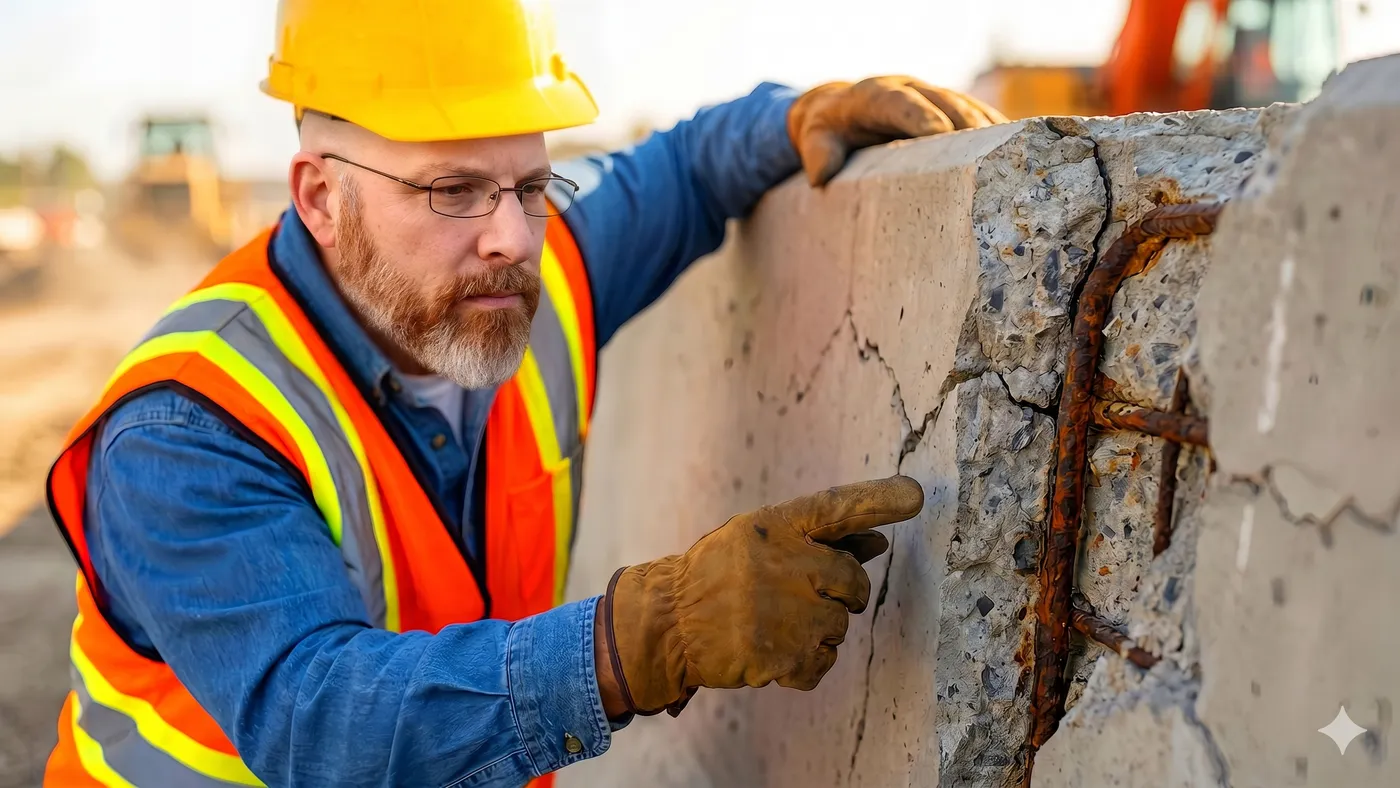 LaRovere Consulting engineer conducting a site inspection — examining structural damage and failure evidence